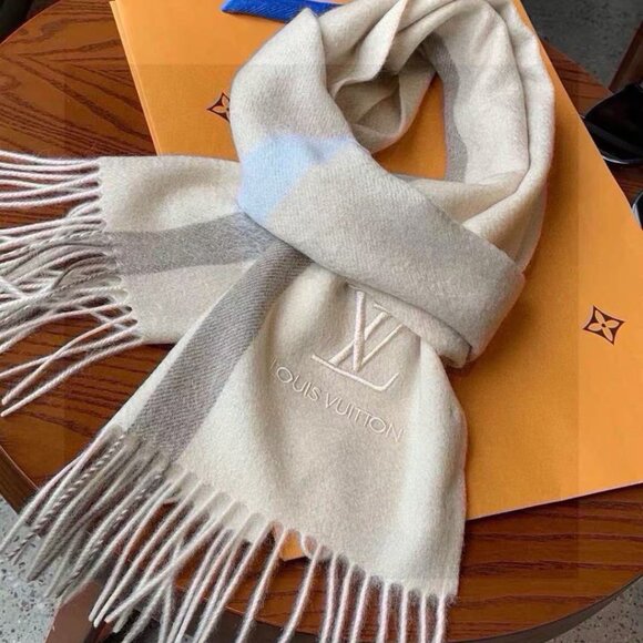 New Embroidered Logo Cashmere Scarf - Beige/Cream
